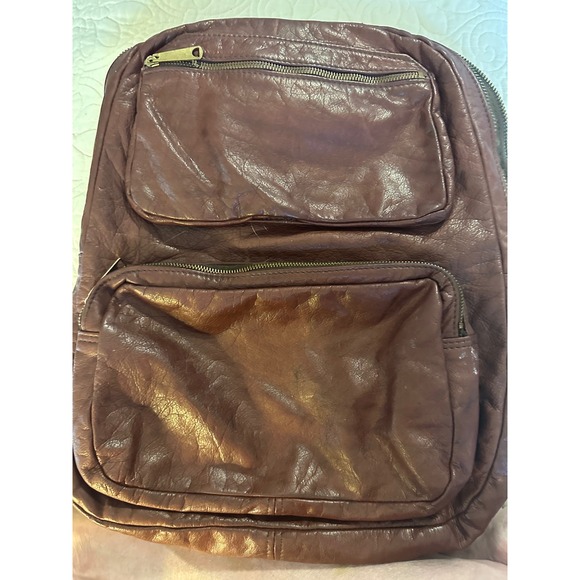 Georgetown Leather Design Brown Leather Multi Pocket Backpack Vintage Rucksack main image 10